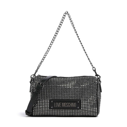 Love Moschino Sparkling Shoulder Bag in Black Fabric with Studded Detail