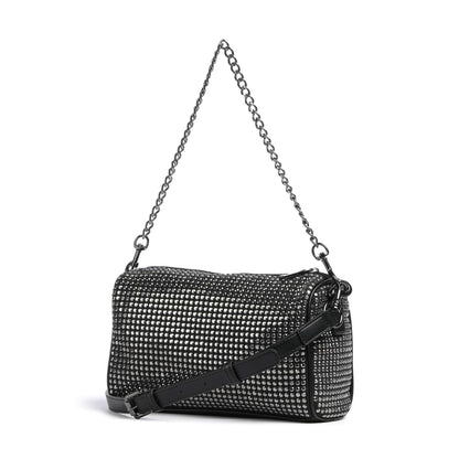 Love Moschino Sparkling Shoulder Bag in Black Fabric with Studded Detail