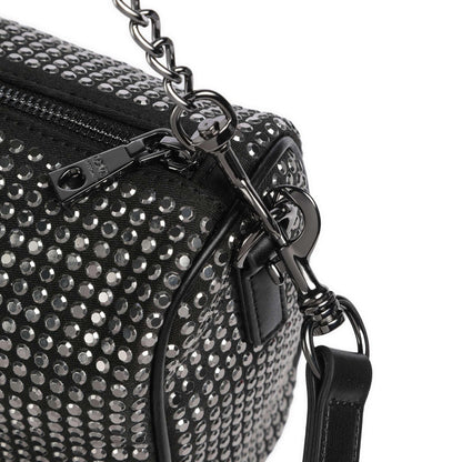 Love Moschino Sparkling Shoulder Bag in Black Fabric with Studded Detail