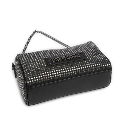 Love Moschino Sparkling Shoulder Bag in Black Fabric with Studded Detail