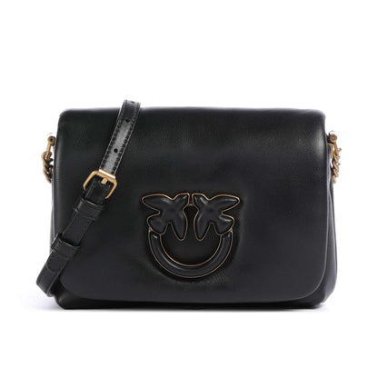 Pinko Love Click Puff Baby Crossbody Bag in Black Sheepskin Leather