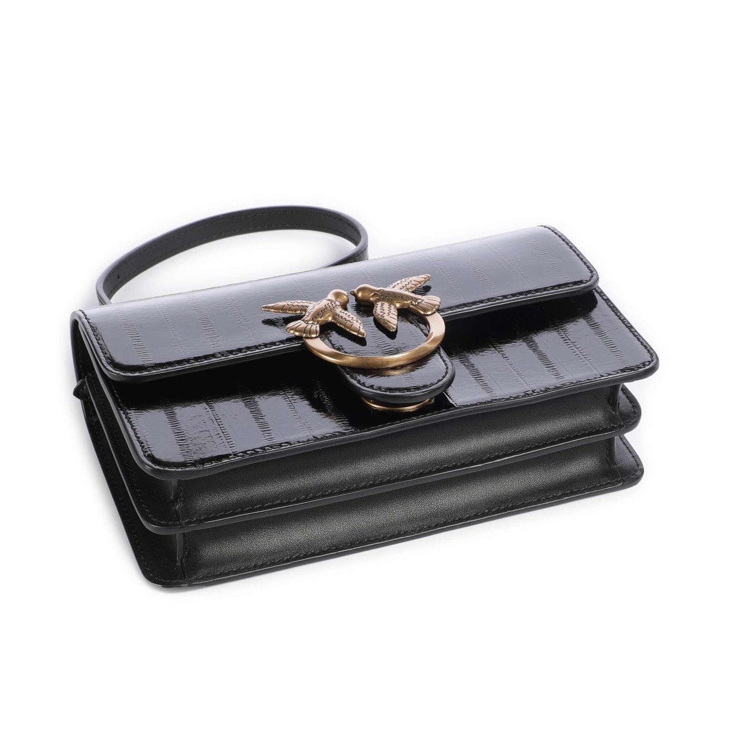 Pinko Love One Mini Shoulder Bag in Black with Iconic Bird Clasp