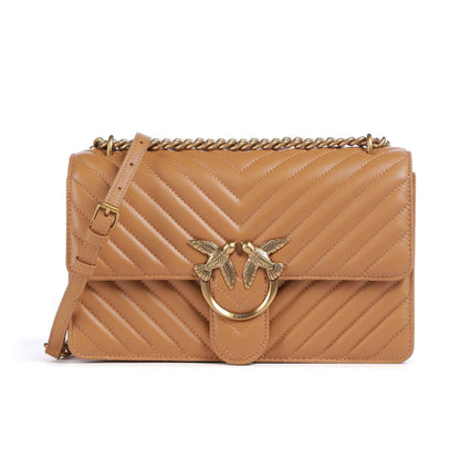 Pinko Love One Classic Shoulder Bag in Light Brown Sheepskin Leather