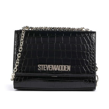 Steve Madden BRAYE Shoulder Bag in Black Croc-Effect with Chain Strap