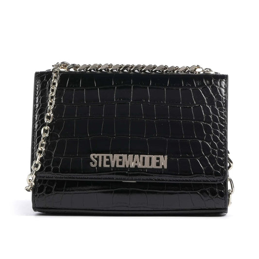 Steve Madden BRAYE Shoulder Bag in Black Croc-Effect with Chain Strap