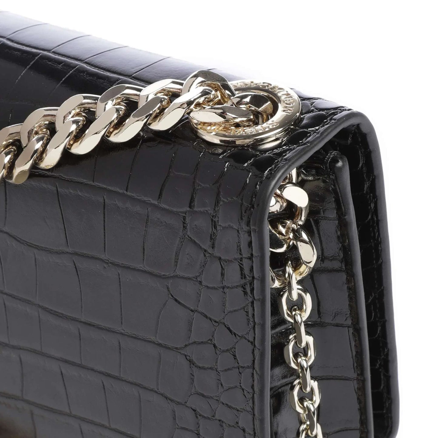 Steve Madden BRAYE Shoulder Bag in Black Croc-Effect with Chain Strap